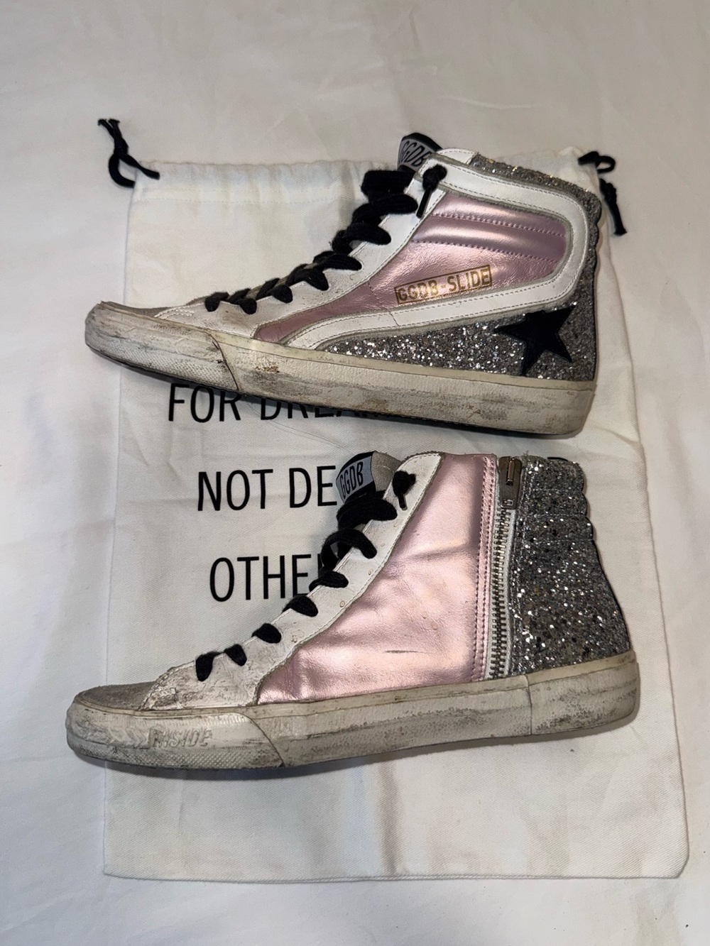 Golden Goose High-Top Sneakers in Pink, Silver & Black